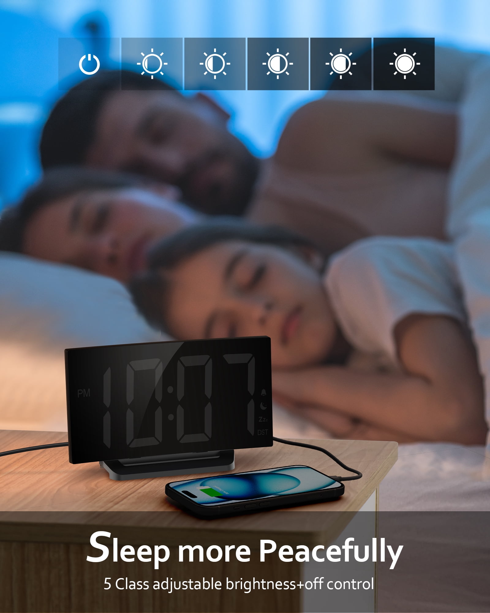 MPOW Digital Alarm Clock for Bedrooms, Digital Clock with Customizable Night Mode, 5 Levels Brightness+Off, 2 Volume, 3 Alarm Tones, Snooze, USB Charging Port, Power-Off Memory, 12/24H/DST Beside