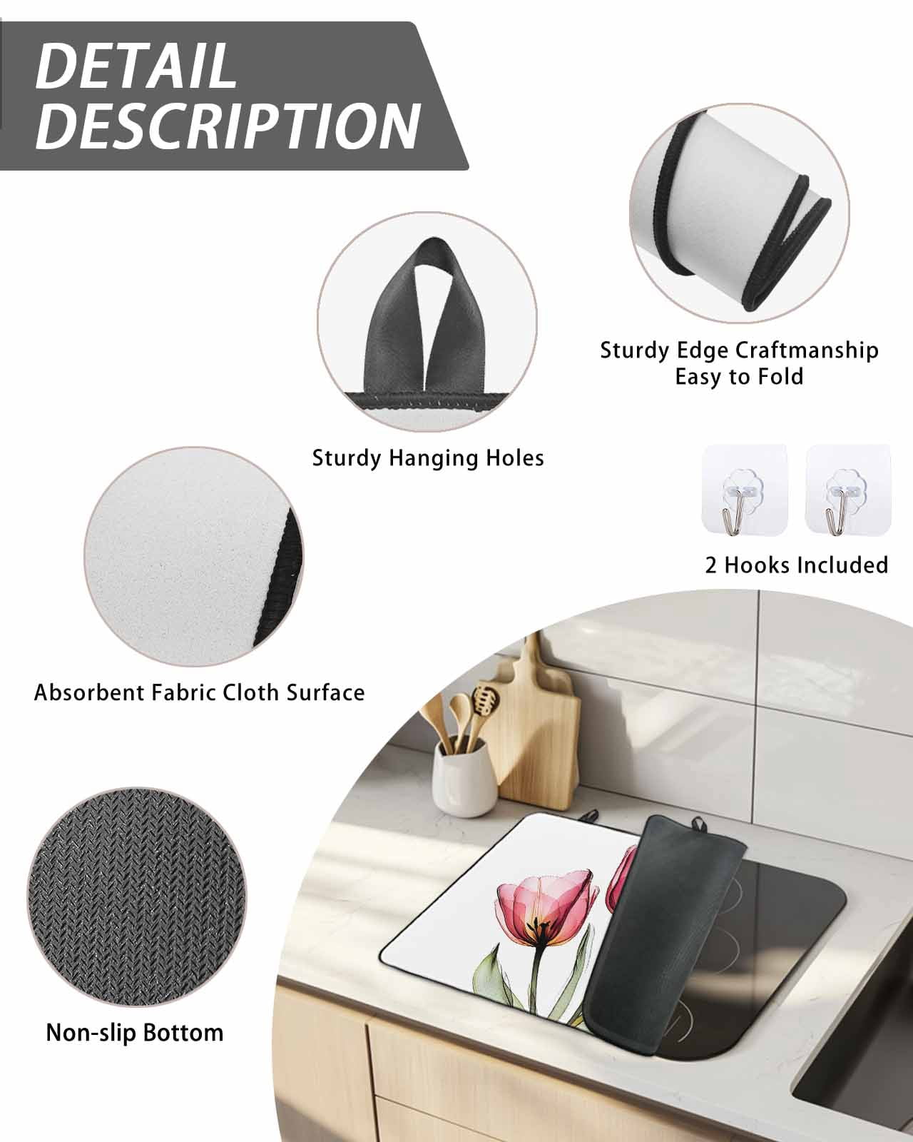 Stove Top Covers for Electric Stove, Pink Tulip Kitchen Glass Ceramic Electric Cooktop Covers 28.5"x20.5", Modern Blossom Pastel White Floral Petal HeatResistant Oven/Countertop/Dishwasher Protector