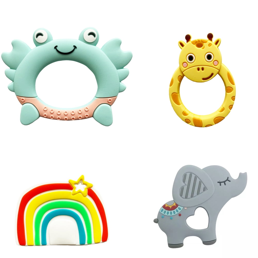 Set of 4 Baby Teething Toys Silicone Animal Teethers for 0-6/6-12 Months Silicone Elephant Teethers Giraffe Baby Chew Toys