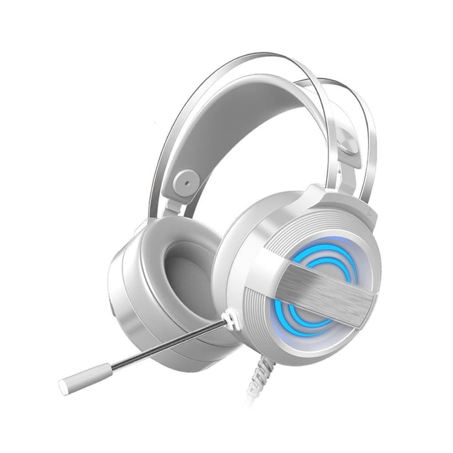 Matsuzay Auricular con cable USB LED Diadema ajustable Auricular con micrófono omnidireccional Cables de audio/vídeo Blanco