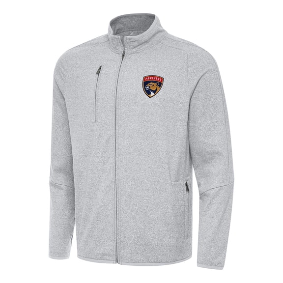 Men's Antigua Heather Gray Florida Panthers Hold-Up Full-Zip Tri-Blend Jacket