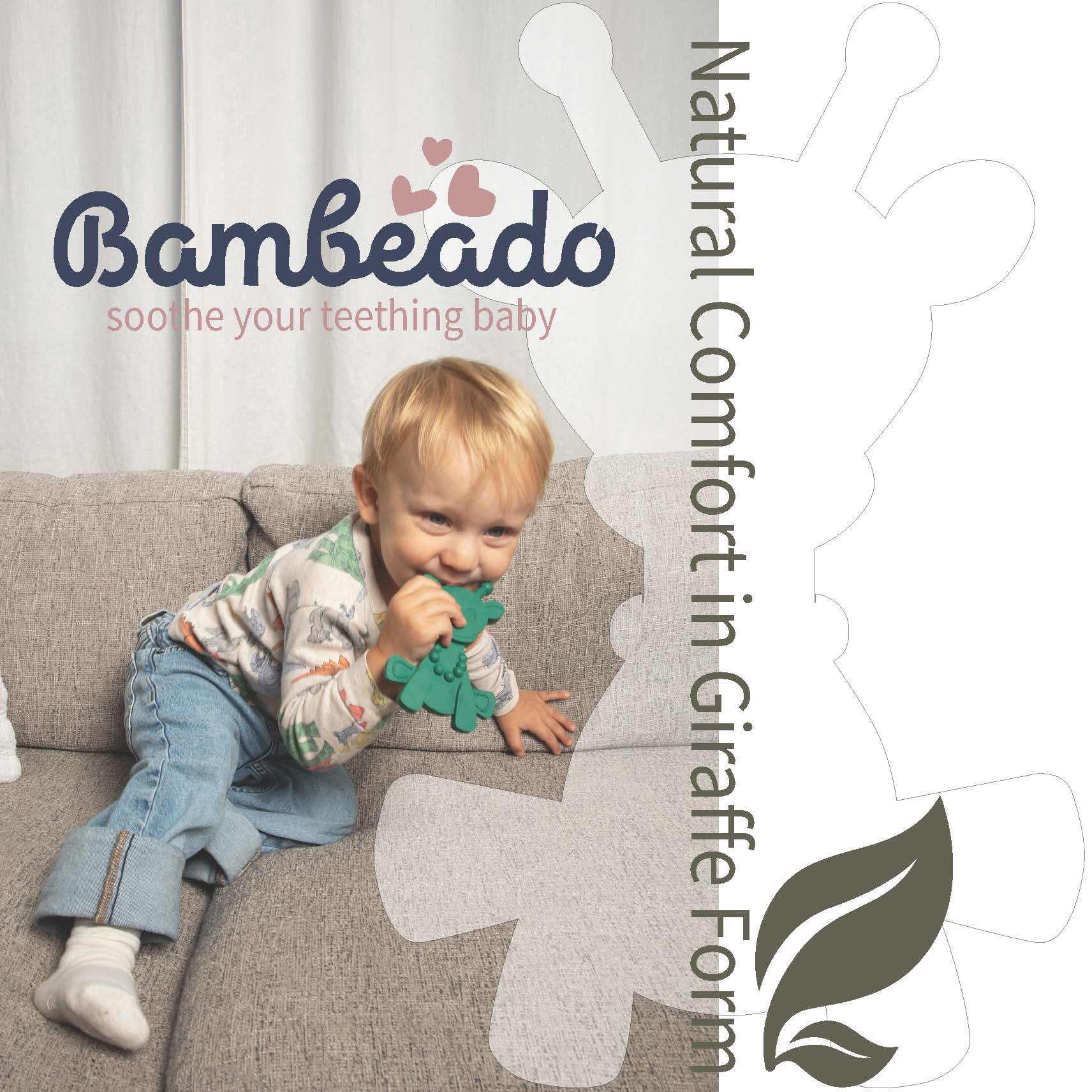 Bambeado 100% Natural Baltic Amber Baby Teether Toy, Soothing Rubber Giraffe (Green)