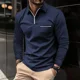 thumbnail image 4 of Polos ajustados con cuello unicolor para hombre, jersey liso, corte ajustado, elasticidad, talla emo, S, ofertas de ropa, sudaderas nuevas XL para hombre, 4 of 4