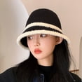 thumbnail image 3 of CSChome Fisherman Hat Women Winter Fisherman Hat - Striped Color Matching Thick Soft Plush Bucket, 3 of 7