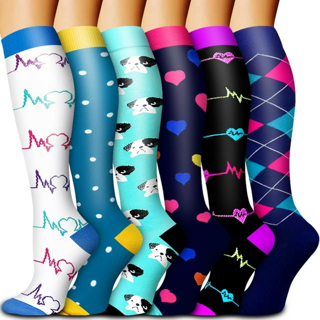 Bluemaple Paquete de 6 pares de medias de compresión con cobre para hombre y mujer