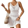 thumbnail image 3 of zaveiop Summer Crochet Hollow out Knit Beach Bathing Suit Swim Cover ups Cruise Outfits Vacation Dresses for Women 2026 (White, L), 3 of 6