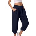 thumbnail image 2 of vigerkar Capri Pants for Women Casual Capris Summer Loose High Waist Wide Leg Yoga Pant with Pocket Lounge Wear (Navy, M), 2 of 9