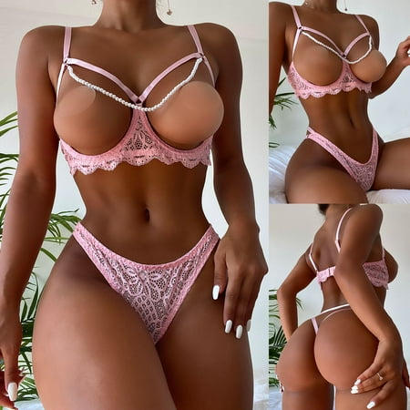 

Underwear For Women Clearance Sale AXXD Lingerie Corset Lace Free Wire Racy Muslin Sleepwear Underwear Tops+Briefs Pink 4