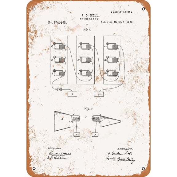 7 x 10 METAL SIGN - 1876 Alexander Bell Telephone Patent - Vintage Rusty Look