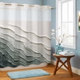 thumbnail image 4 of No Hook Shower Curtain, Grey Coastal Waves Shower Curtains for Bathroom with See Through Top Window, Abstract Summer Ocean Vintage Modern Art Waterproof & Washable Bath Curtain 66"x72", 4 of 5