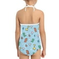 thumbnail image 5 of FOR U DESIGNS Fashion Blue One Piece Halter Swimsuit Teens Beach Swimming Pool Swimwear Cute Dinosaur Off Shoulder Lace-up Bathing Suit Size 9-10, 5 of 6