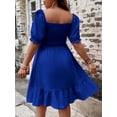 thumbnail image 2 of Royal Blue Square Neck Puff Sleeve Ruffle Hem A-Line Dress For Women, Summer Casual, 2 of 5