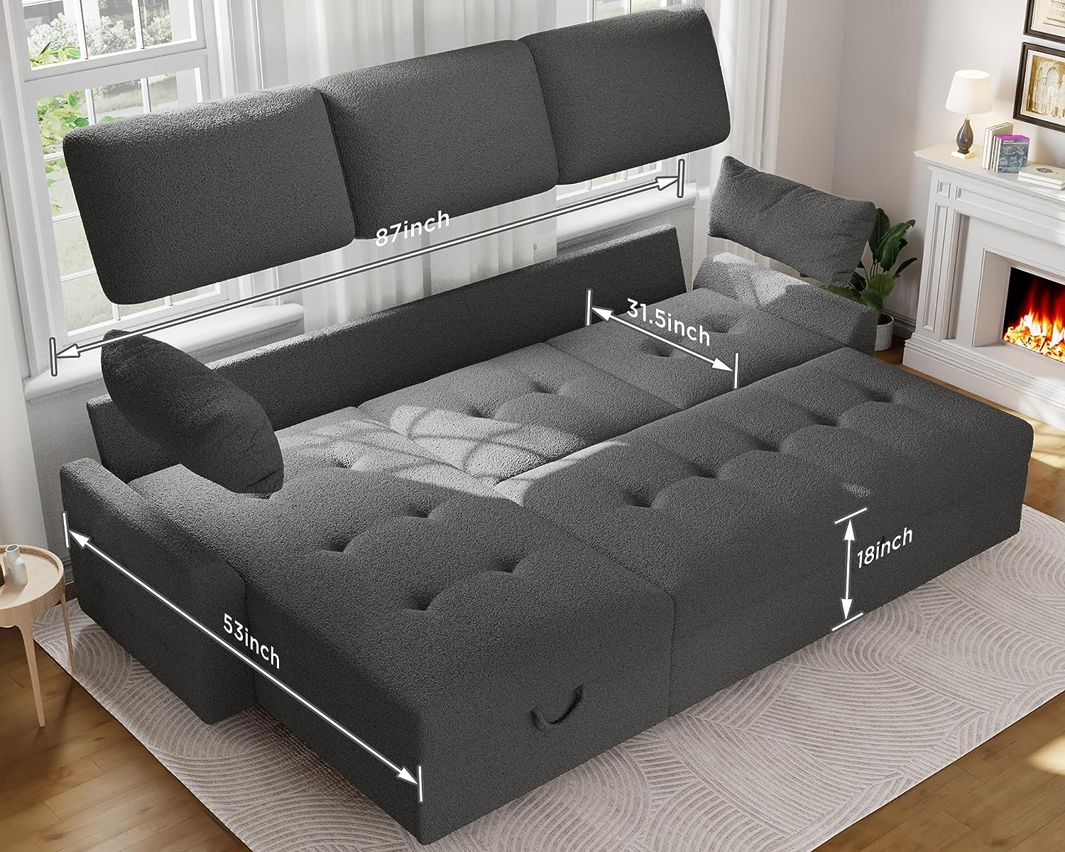 Papajet Pull Out Sofa Bed, Modern Tufted Convertible Sleeper Sofa