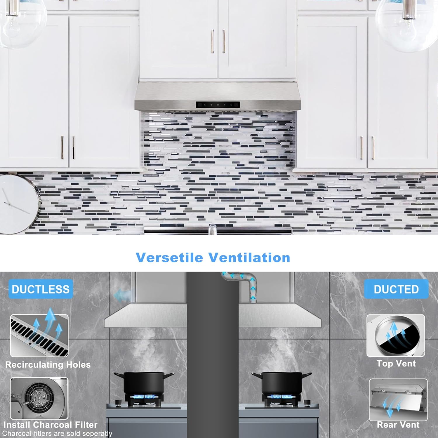 EVERKITCH Range Hood Under Cabinet 600CFM