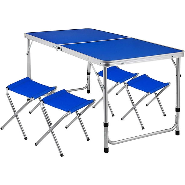 VEVOR Folding Camping Table with 4 Benches Adjustable Height - Walmart.com - Walmart.com