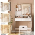 thumbnail image 4 of Vabches Small Vanity Set with Mirror AndLED  Lights, Modern Makeup Vanity Table with Storage Stool, Charging Station and 2 Drawers, 4 of 8