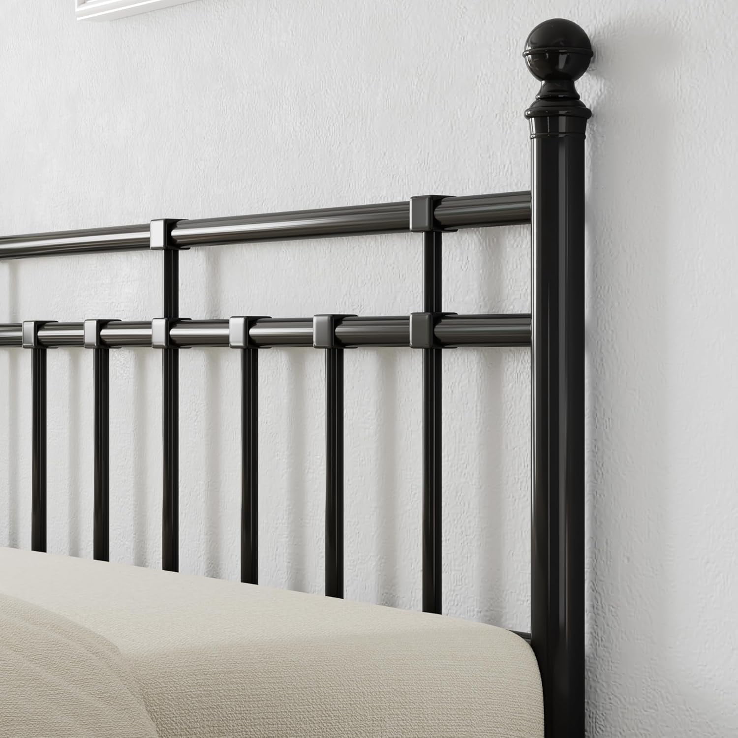 iPormis King Metal Bed Frame with Victorian Vintage Headboard and Footboard, Black