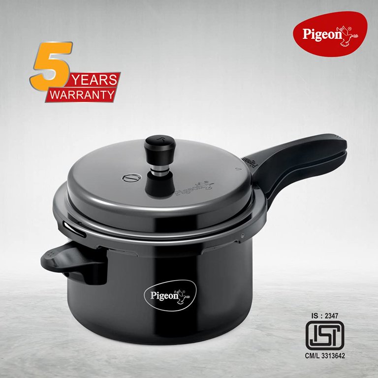 Pigeon By Stovekraft Titanium Hard Anodized Aluminium Outer Lid Pressure Cooker 5 Litres Black