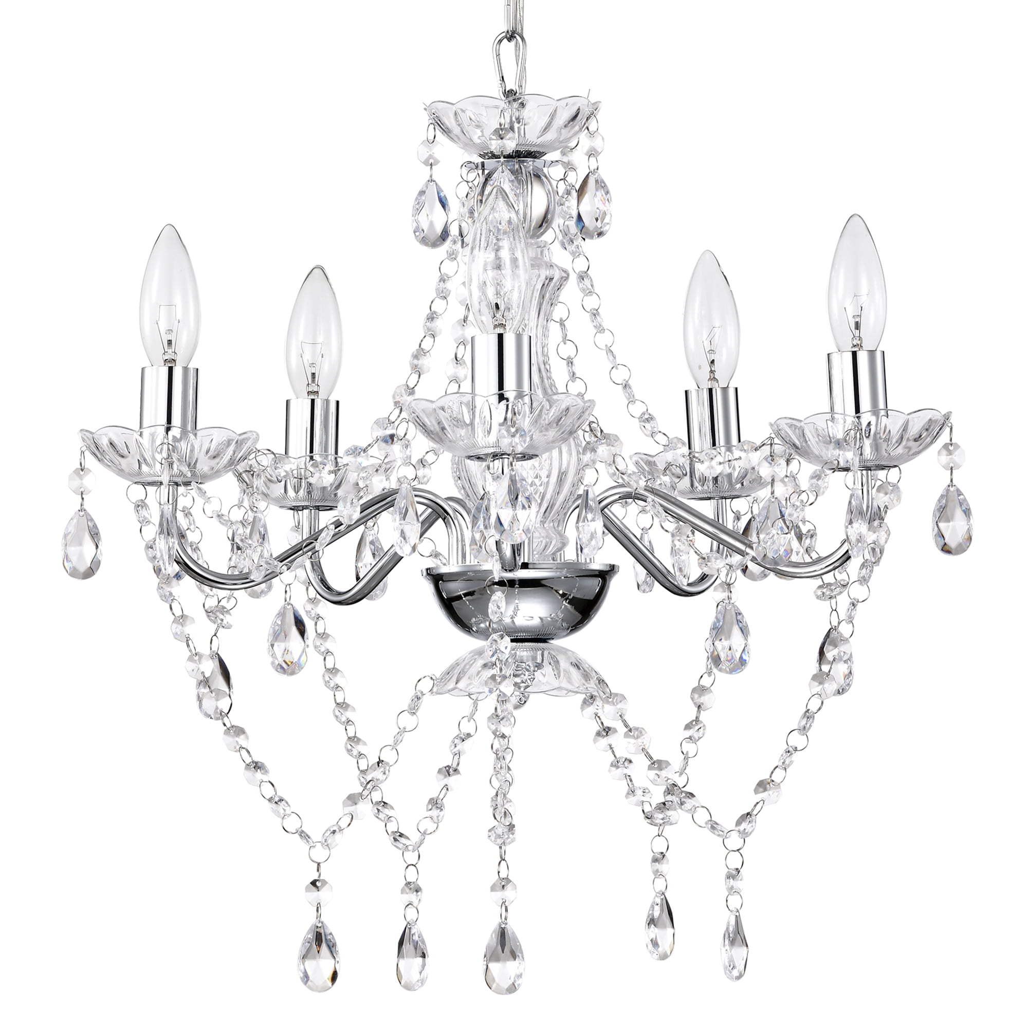 Modern Crystal Chandelier 5Light Silver Chandelier Pendant Light