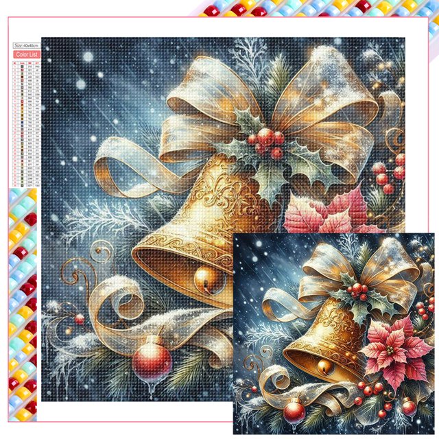 5D DIY Con Cuentas Cuadradas Campanas Navidad Del Arte Artesanal 45x45cm
