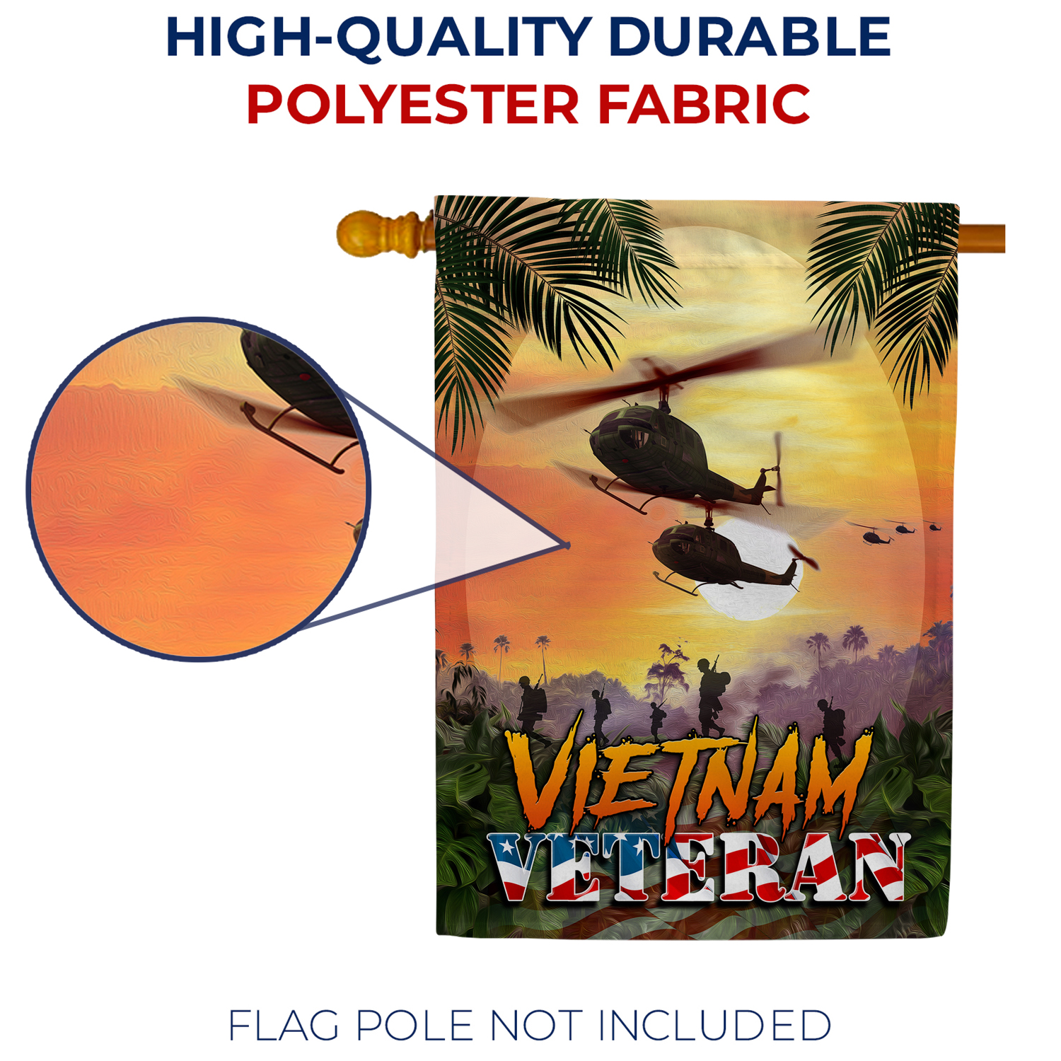 America Forever Vietnam Veteran House Flag 28 x 40 inch Double Sided Military Honor Helicopters Palm Trees Sunset Patriotic Outdoor Yard Decor