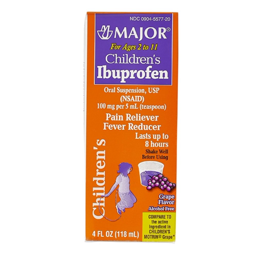 075MJRX MAJOR IBUPROFEN CHILD SUSP BOXED IBUPROFEN100 MG/5 ML Purple 118 ML UPC 309045577202