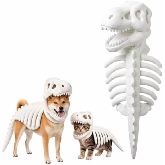 Dinosaur Skeleton Pet Costume, Pet Dinosaur Costume (#A,Medium) | Plush Halloween Pet Hood Outfit for Cats and Dogs, Adjustable Soft Dino Outfit for Halloween & Dress-Up Play