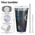 thumbnail image 4 of 16oz Tumblers Pioneer Flower Floral Print Pattern Stainless Steel Vacuum Insulated Double Wall Travel Tumbler Cups Mug with Lid and Straw,Cleaning Brush for Coffee,Tea, 4 of 4