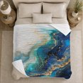 thumbnail image 4 of YShenghong Blue Turquoise And Gold Flowing Abstract Forms Printed Flannel Blanket, 4 of 7