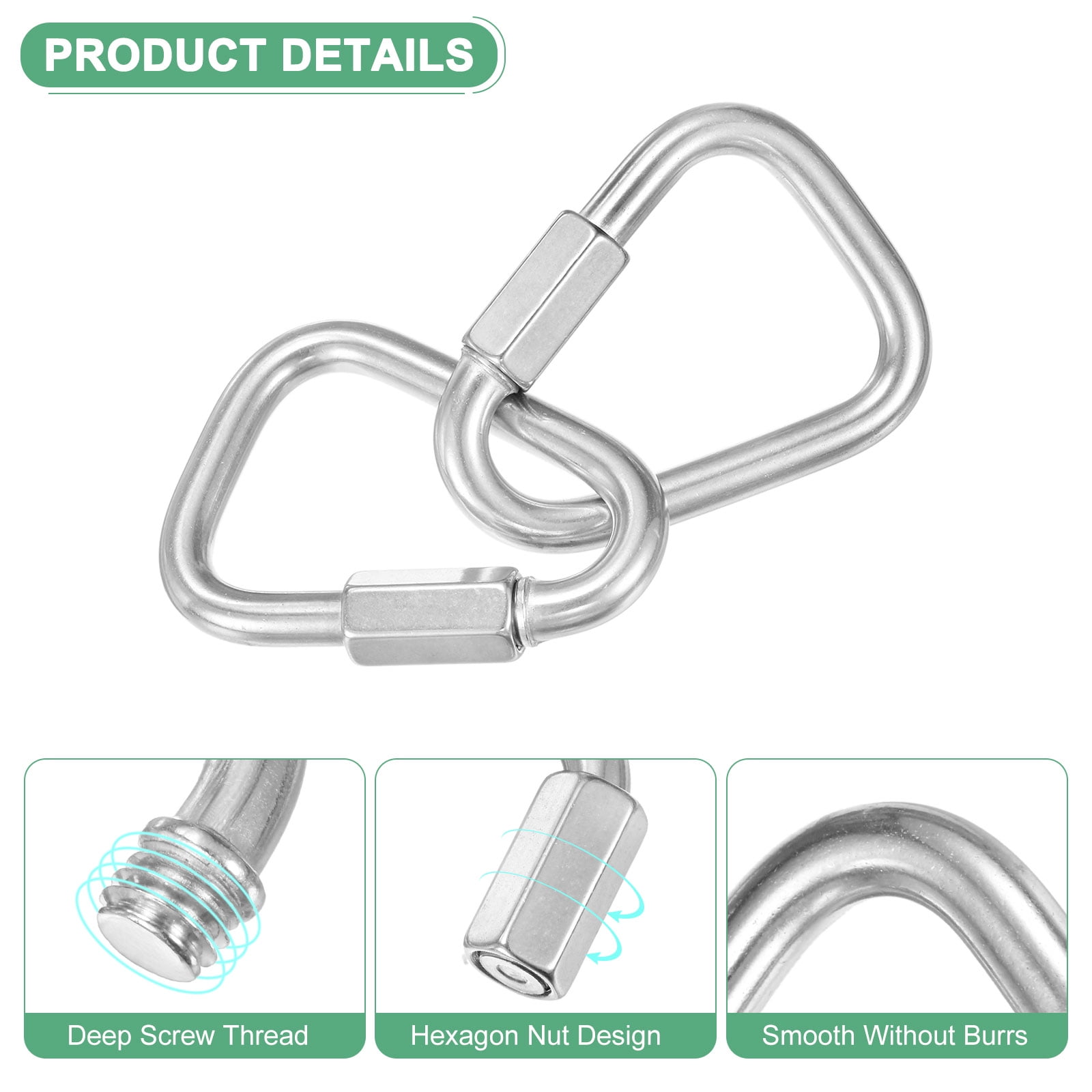 6-Pack Quick Chain Link Connector, M10 3/8" 304 Stainless Steel Triangle Locking Repair Chain Links for Swing/Camping/Hiking/Backpack, Twist Key Ring Screw Chain Link [Silver]