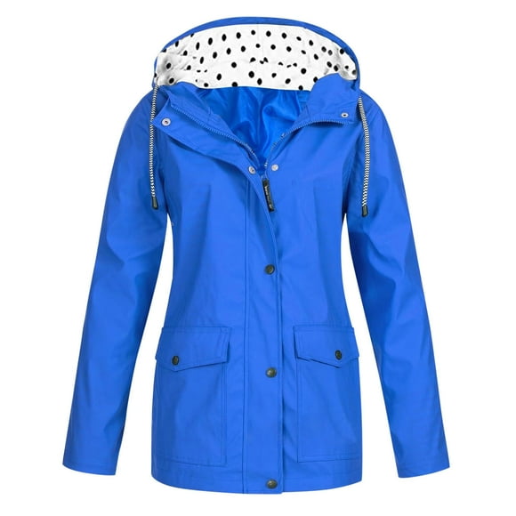 Womens Fashion Rain Jacket Water Proof Jacket Plus Size with Hood Lightweight Long Vintage Windbreaker Sleeve Windbreaker Zip Up Nylon Windbreaker Drawstring Raincoat with Pockets