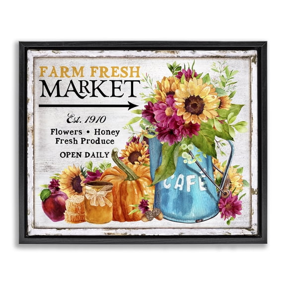 Stupell Industries Fall Farm Market Plants & Flowers Painting Black Floater Framed Canvas Art Print Wall Art, 21 x 17