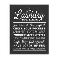 Stupell Industries Laundry Room Rules Hanger Clothespin Icons Black White, 10 x 15, Designed by Lettered and Lined