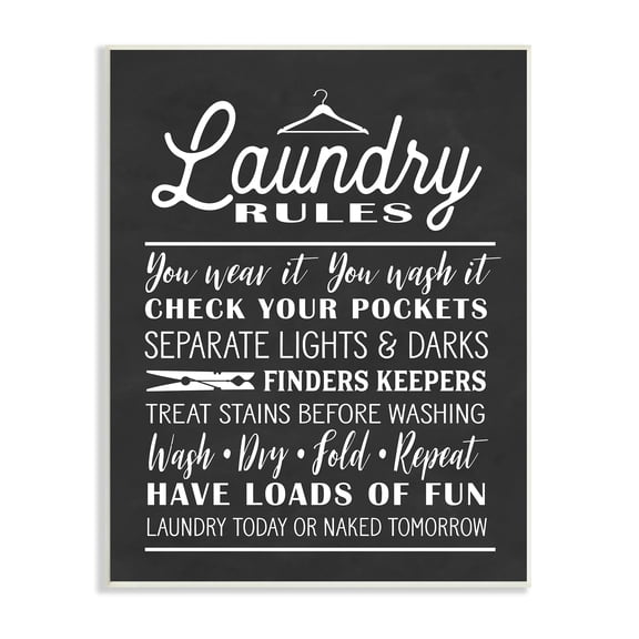 Stupell Industries Laundry Room Rules Hanger Clothespin Icons Black White, 10 x 15, Designed by Lettered and Lined