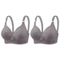 thumbnail image 2 of Amidoa Full-Figure Bras for Older Women Gray Wire-Free Heavy Breast 2 Pcs Solid Bras Women's Lingerie XS, 2 of 8