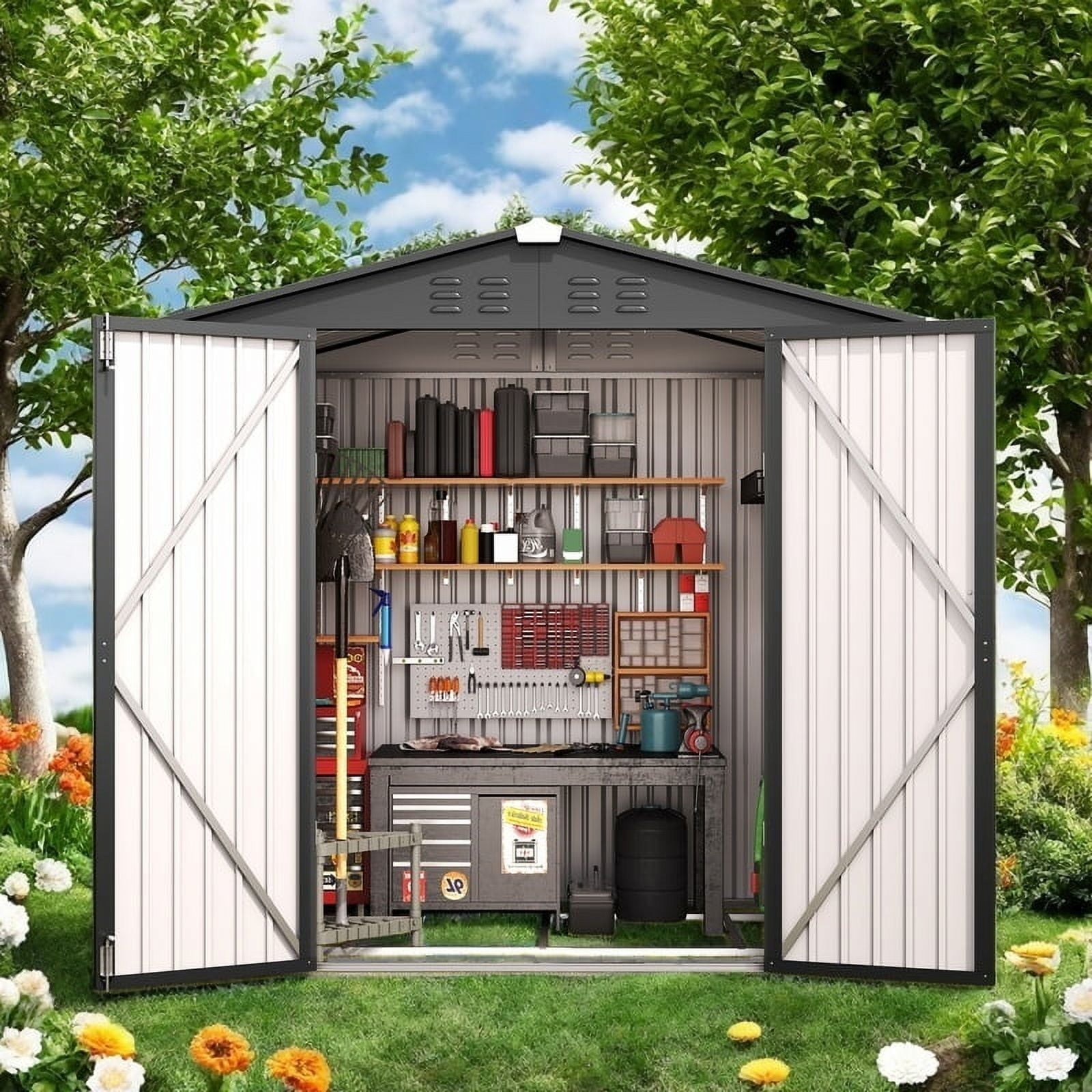 Lofka 6x4 FT Outdoor Storage Shed Lockable Weatherproof Garden Tool Shed Dark Grey