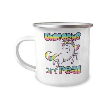 Unicorn Coffee mug, Unicorns are Real, Unicorn Mug, Teen Coffee mug-12 Oz Stainless Steel Enamel Finish White Camper Coffee Mug