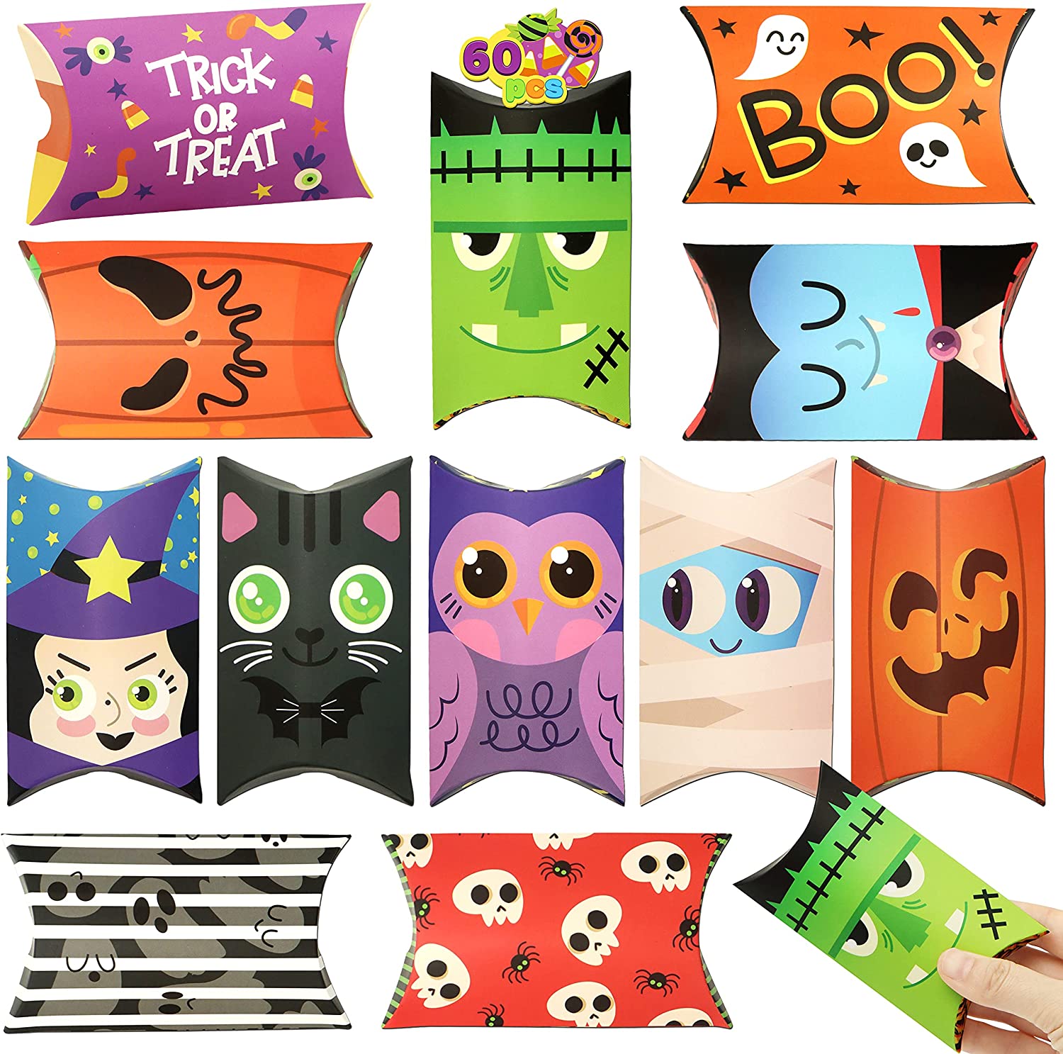 Halloween Party Supplies Halloween Candy Treat Boxes 60 Pcs Halloween Goodie Pillow Box Set No Foil Pillow Boxes for Holiday Gifts and Card Giving Halloween Party Favors 