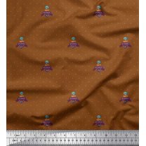 Soimoi Brown Cotton Voile Fabric Dot & Skull Halloween Print Fabric by Yard 42 Inch Wide