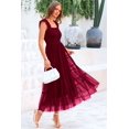 thumbnail image 4 of Vestido PRETTYGARDEN Midi Rojo Vino Sin Mangas con Fruncido y Volantes M, 4 of 9