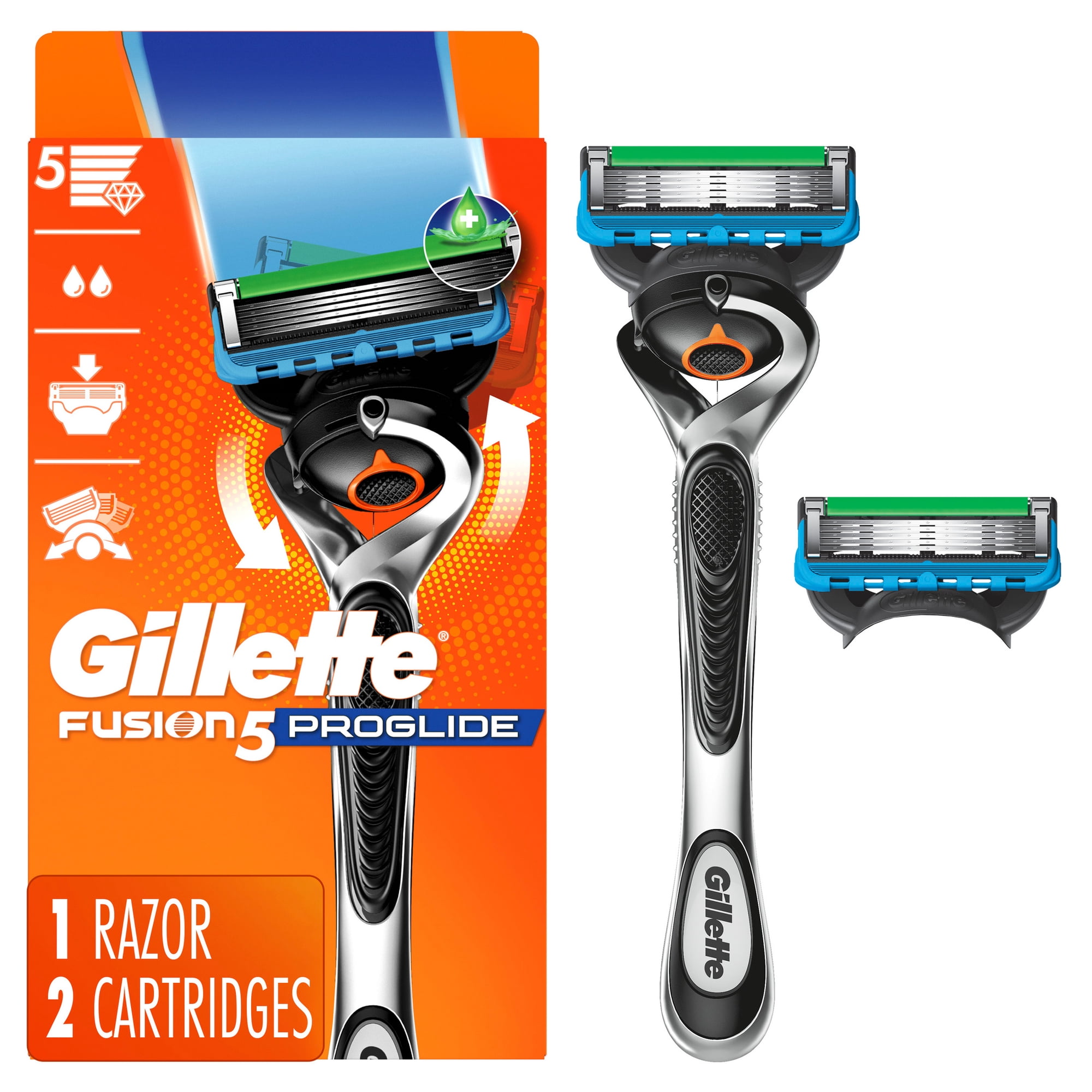 Gillette ProGlide Razor Men 5 Blade Manual Razor ,1 Handle and 2 Blade Refills ,Black