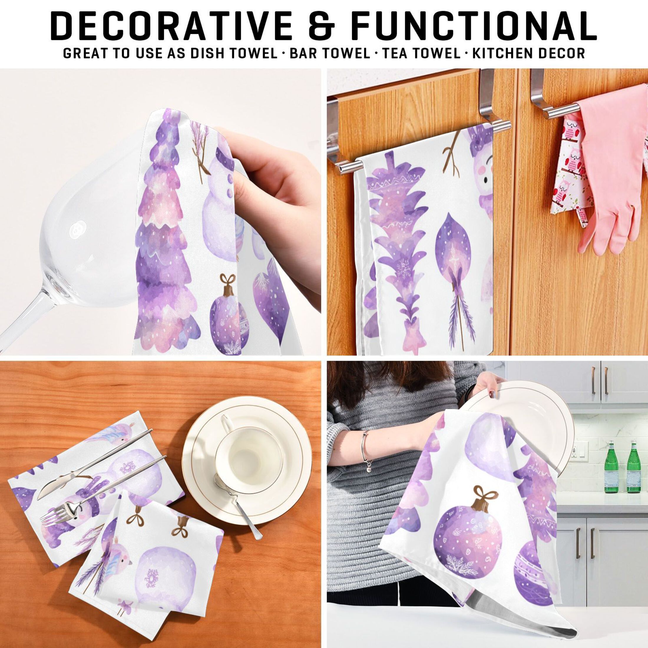 Kitchen Towel 28x18 Inches x6，Plate Towel, Decorative Towel, Napkin, Tea Towel Tea Towels For Kitchen Dish Cloths & Dish Towels Cute Purple Christmas Snowman