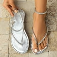 thumbnail image 3 of THDHVS Flat Sandals for Women,Womens Sandals,Thong Flat Sandals Casual Women T-Strap Dress Sandals with Adjustable Ankle Buckle for Summer Wedding Silver 5.5, 3 of 5