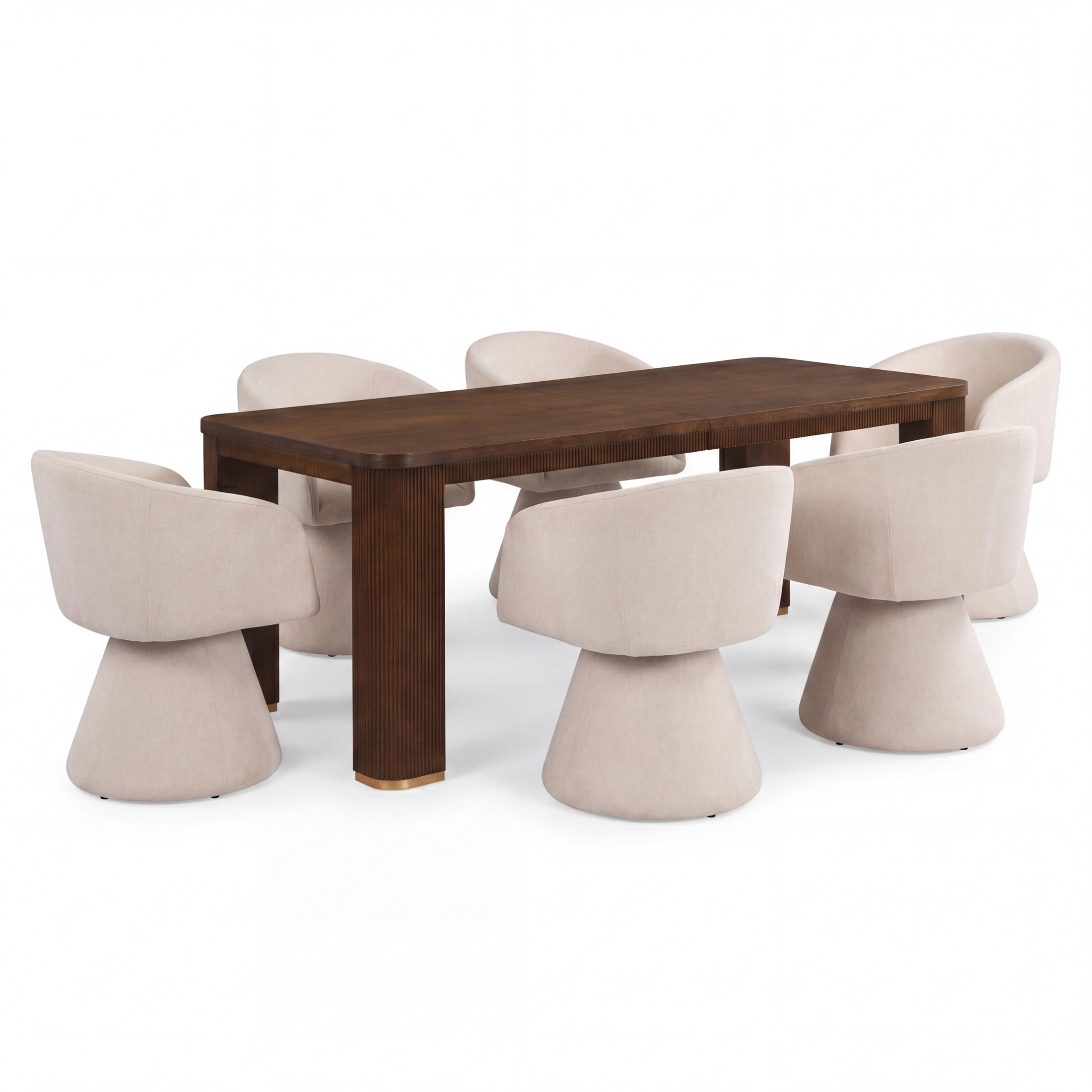 Christopher Knight Home 7-Piece Modern Dining Set, Swivel Upholstered Chairs and 90" Table, Walnut+Beige