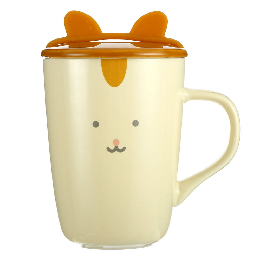 MINISO Ceramic Coffee Mug with Lid, 12oz Tea Cup for Office and Home