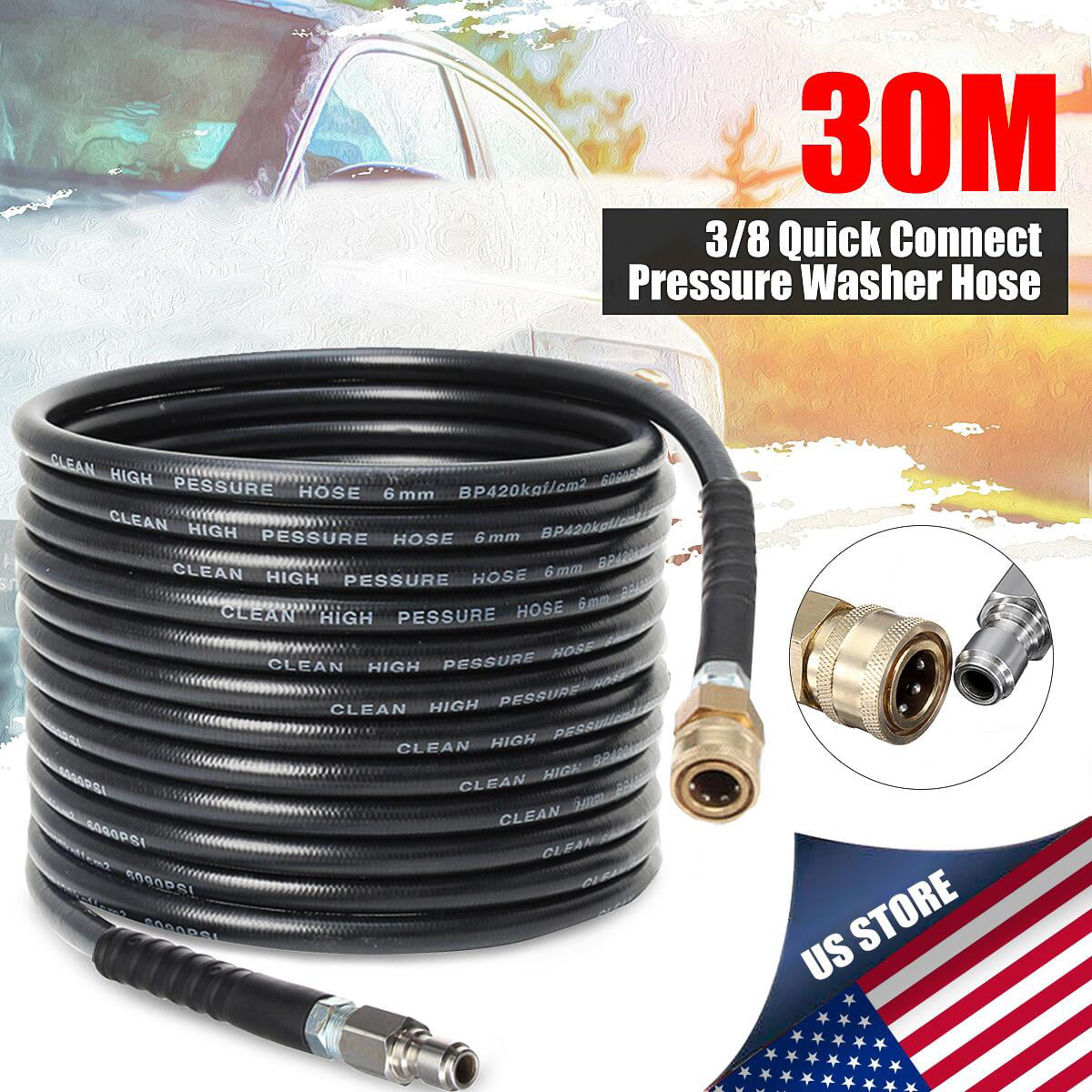 High Pressure Washer Washing Hose Tube Pipe 3/8 Quick Connect Car 49ft 5800PSI 