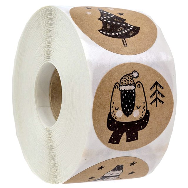 500pcs 1 Rolls Christmas Stickers Merry Christmas Label Stickers Christmas Stickers Shape Snowflakes Christmas Tree Snowman Adhesive Packaging Decoration for Party Christmas Card Envelope
