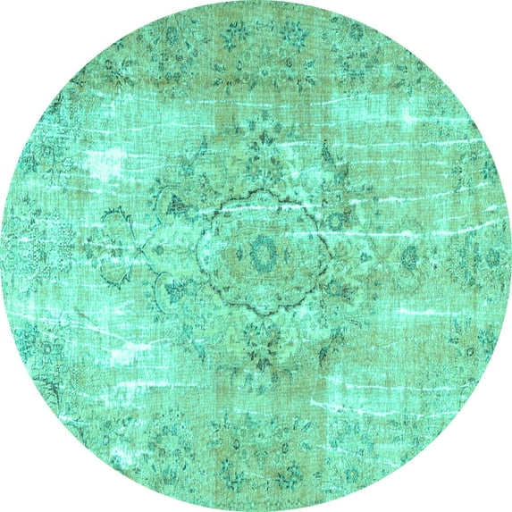 Ahgly Company Machine Washable Indoor Round Persian Turquoise Blue Traditional Area Rugs, 3' Round