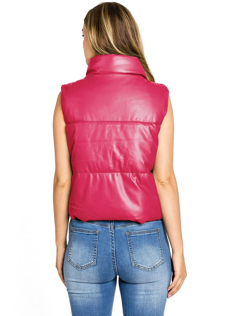 Love Tree Women's Juniors Faux Leather/ Corduroy Puffer Vest