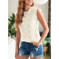 thumbnail image 4 of Eytino Tops for Women Summer Casual Crew Neck Cap Sleeve Shirts Lightweight Crochet Knit Textured Tank Top, 4 of 9